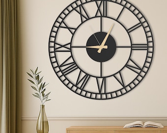 Roman Unique Wall Clock, Large Oversized Wall Clock, Farmhouse Wall Clock, Silent Wall Clock, Rustic Wall Clock, Metal Wall Clock