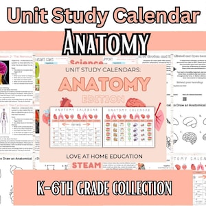 Unit Study Calendars Anatomy Edition- Preschool through 6th grade Science, STEAM, History, Recipes, Writing, and more! about Human Anatomy