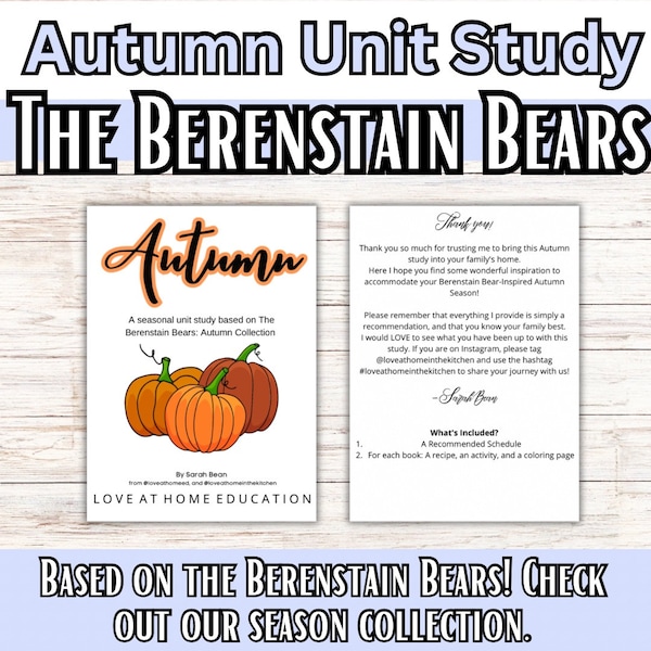 Autumn with the Berenstain Bears Book Guide, Charlotte Mason style curriculum, with Book List for a Homeschool Mom, Seasonal Printables