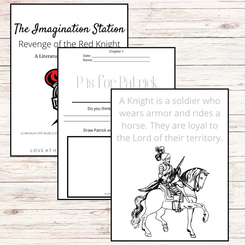 May include: Black and white illustration of a knight on horseback. The text reads "A Knight is a soldier who wears armor and rides a horse. They are loyal to the Lord of their territory."