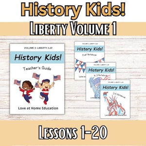 Curriculum geschiedenis kinderen: 20 Liberty-lessen, basisonderwijs en educatie, thuisonderwijs, docentenhandleiding (volledige set! 3 schriften en 1 docentenhandleiding)