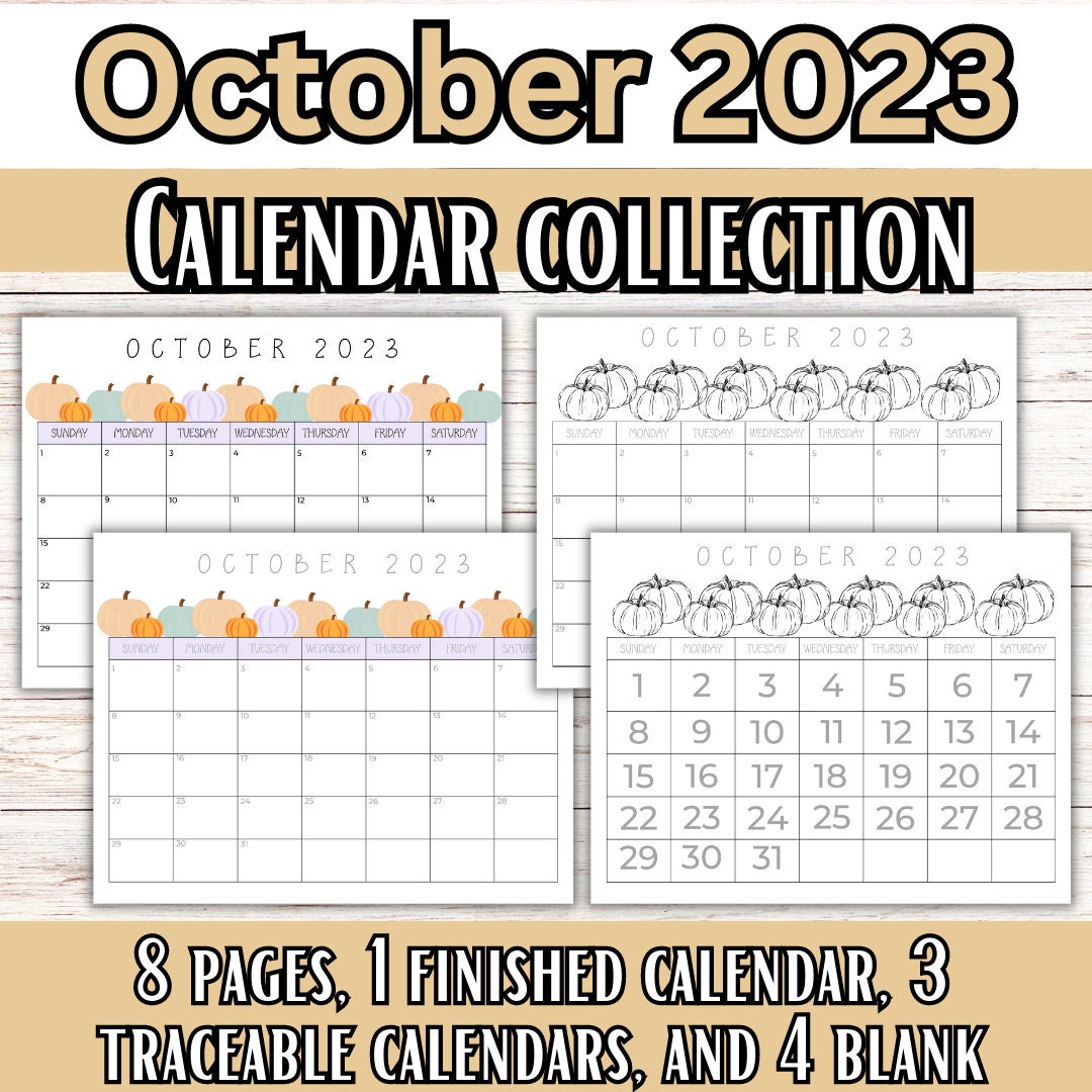 October 2023 Calendar Printable Pdf Calendar Traceable Etsy