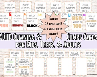 ADHD Cleaning Chore Cards, Kids, Teens, Adults (Printable)