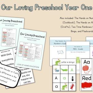 Full Year Preschool Curriculum by Love at Home Education Includes Shapes, Letters, Recipes, Crafts, Songs, Bible, Memorization, Fables