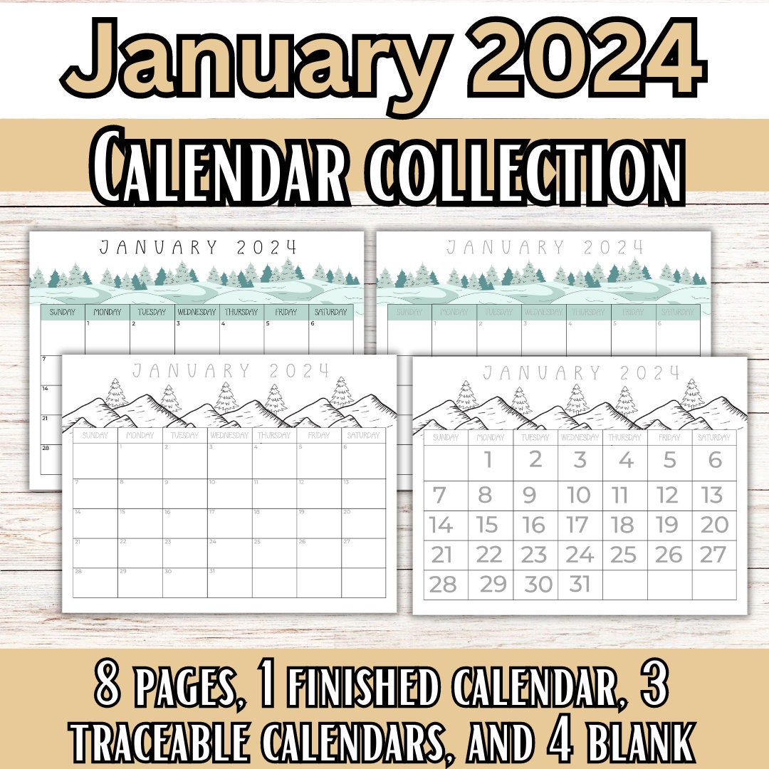 January 2024 Calendar Printable, Pdf Calendar, Traceable Calendar for