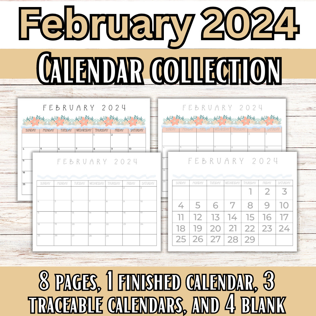 February 2024 Calendar Printable, Pdf Calendar, Traceable Calendar for