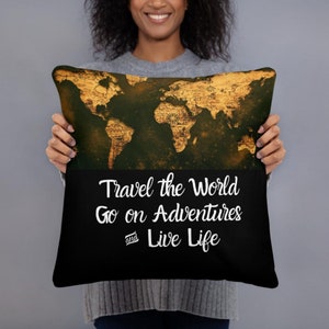 travel the world print pillowcase / pillow cases / pillow case / pillow covers / polyester / zipper / mapa del mundo / decoración de regalos inspiradores
