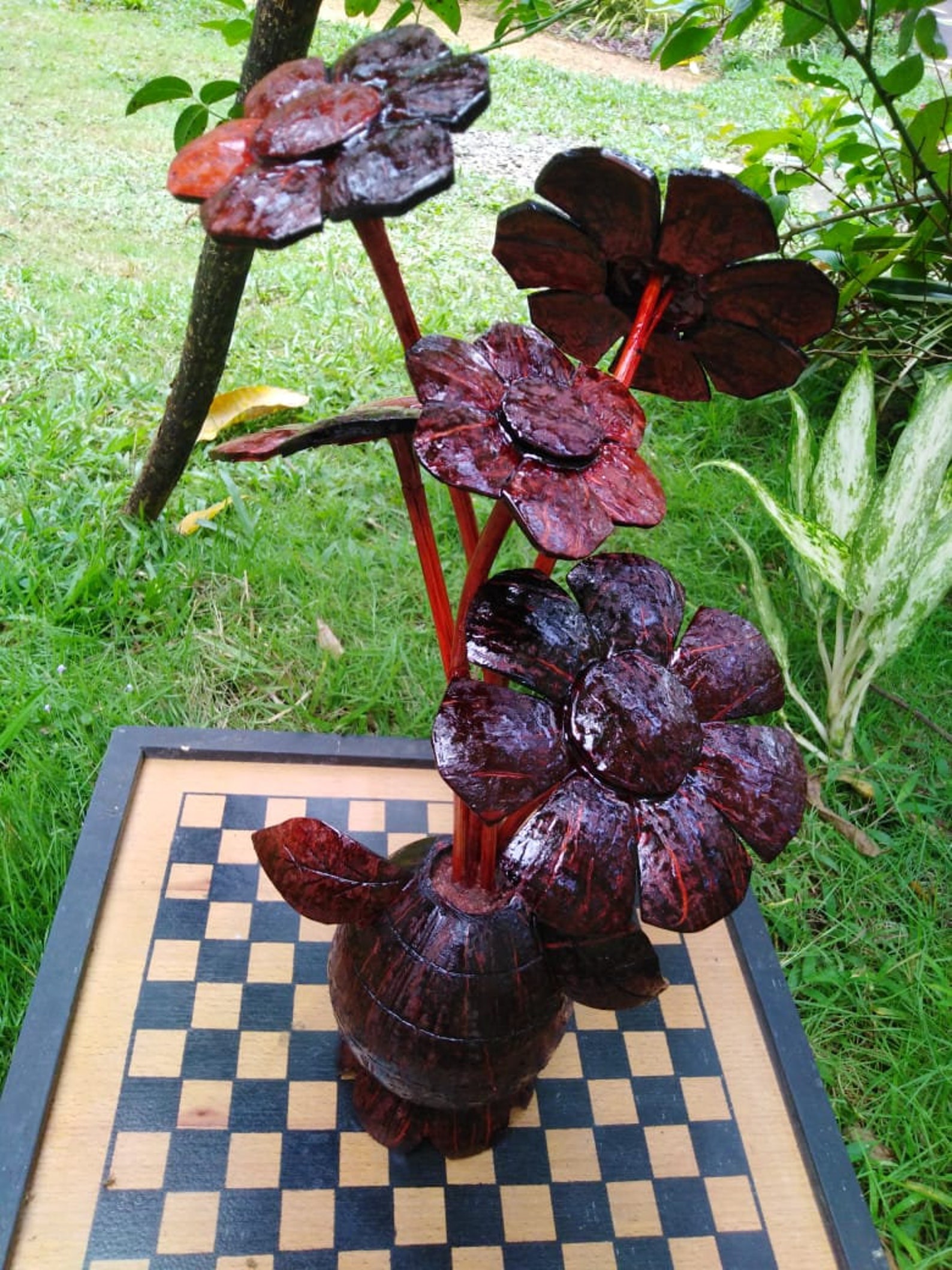 Homemade Painted Coconut Shell Flower Vase for Home Decor Etsy