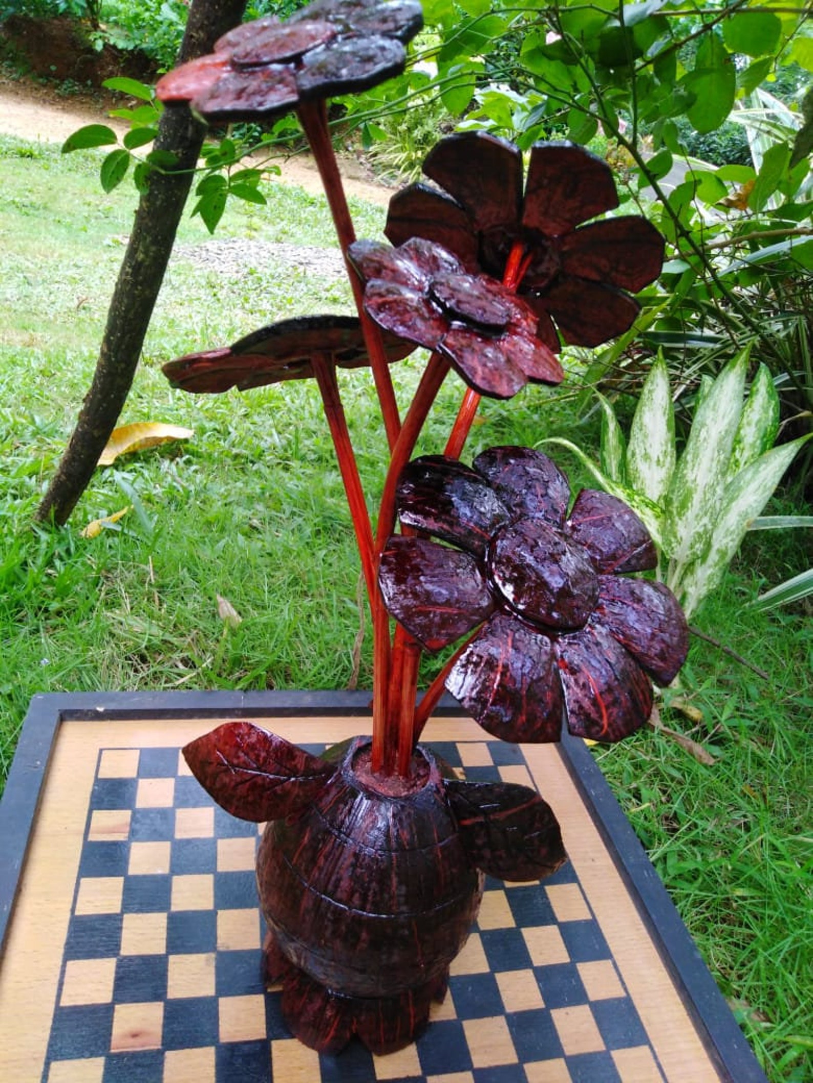 Homemade Painted Coconut Shell Flower Vase for Home Decor Etsy