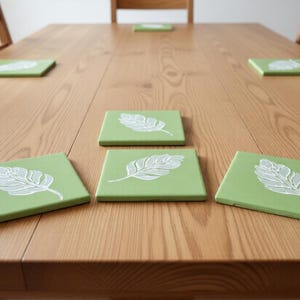 Set of 4 Hand Painted Leaf Design Ceramic Coasters