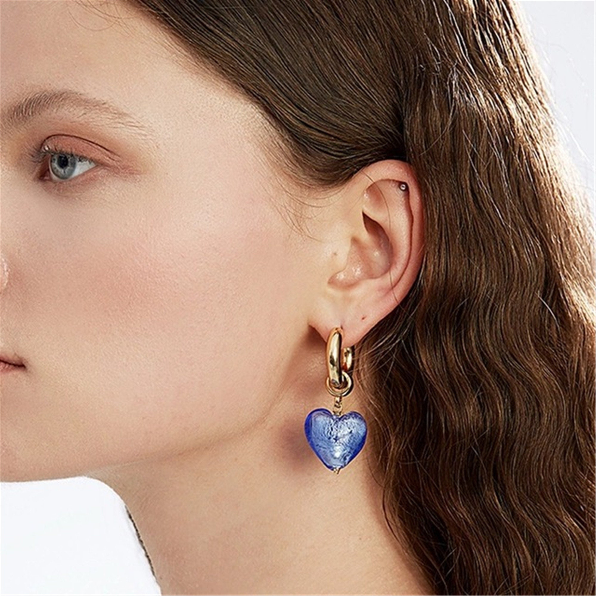 Y2K Colour Glass Heart Pendant Drop Earrings Golden Circle | Etsy