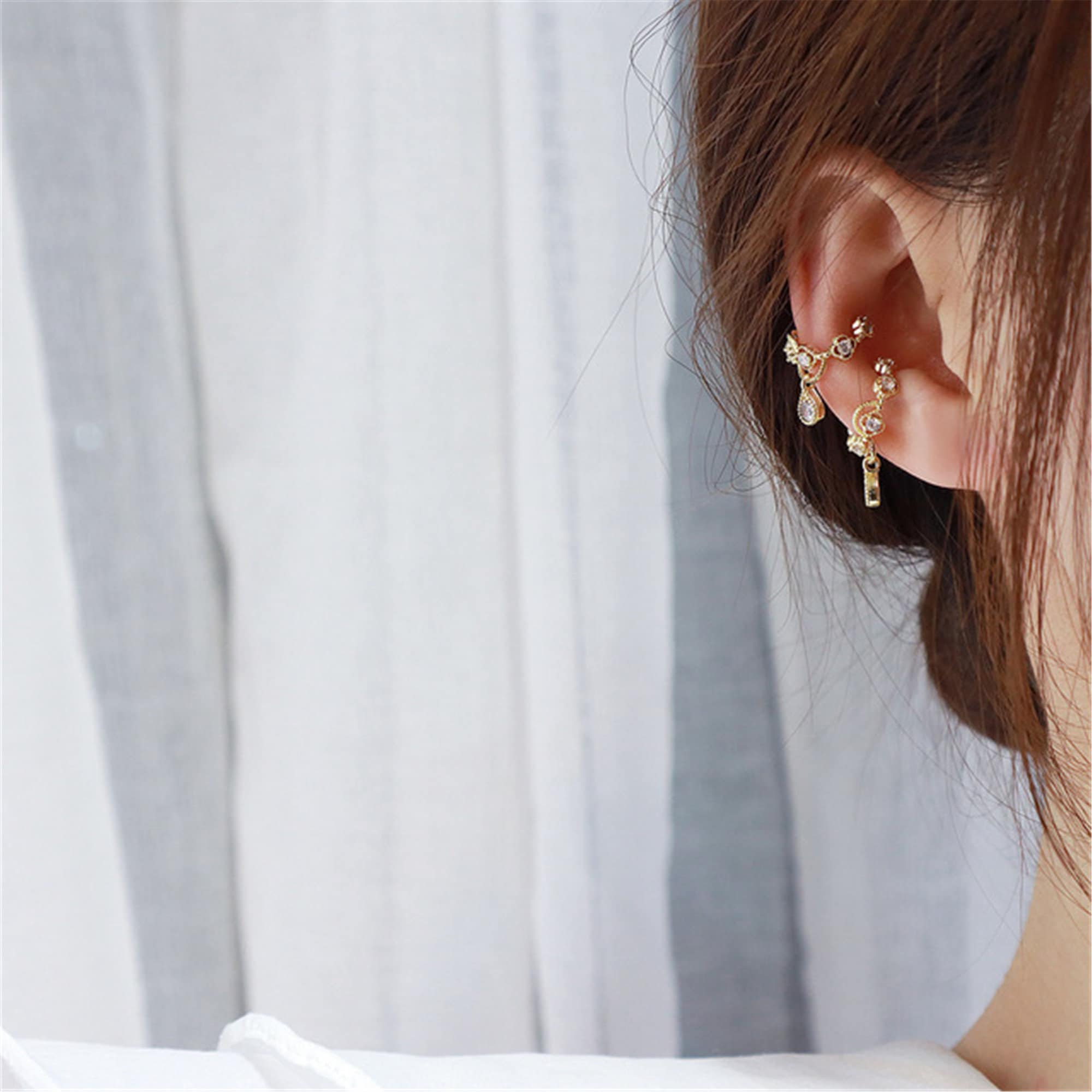 Gold Ear Cuffs Chic Dangle Ear Cuff Cute Aesthetic Dainty Etsy