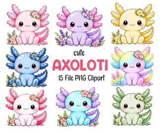 Cute Axolotl Clipart PNG, Bundle  Animal Clipart PNG,  Cut File Digital
