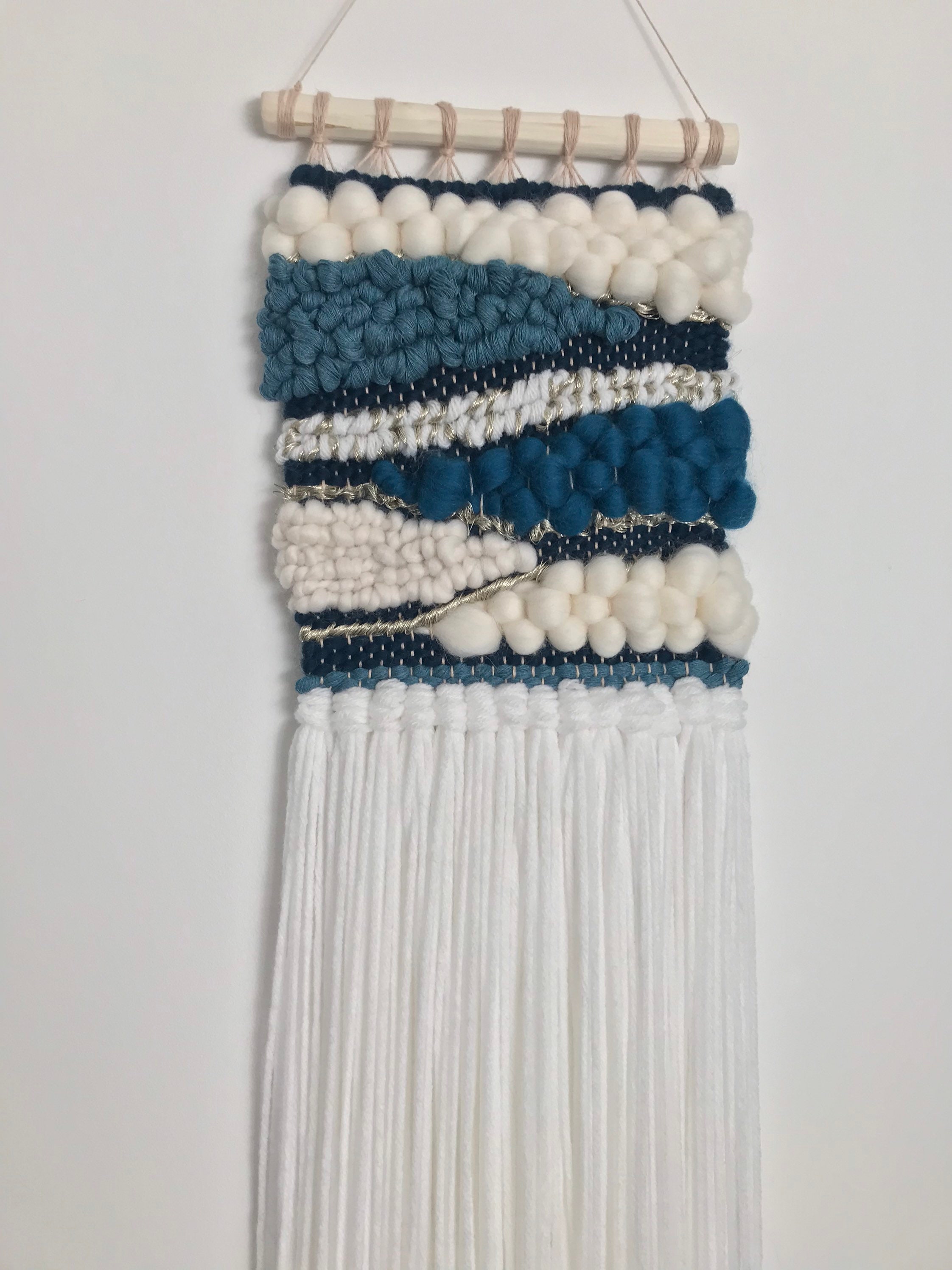 Woven Wall Hanging Woven Tapestry Loom Weaving Blue Wall Etsy