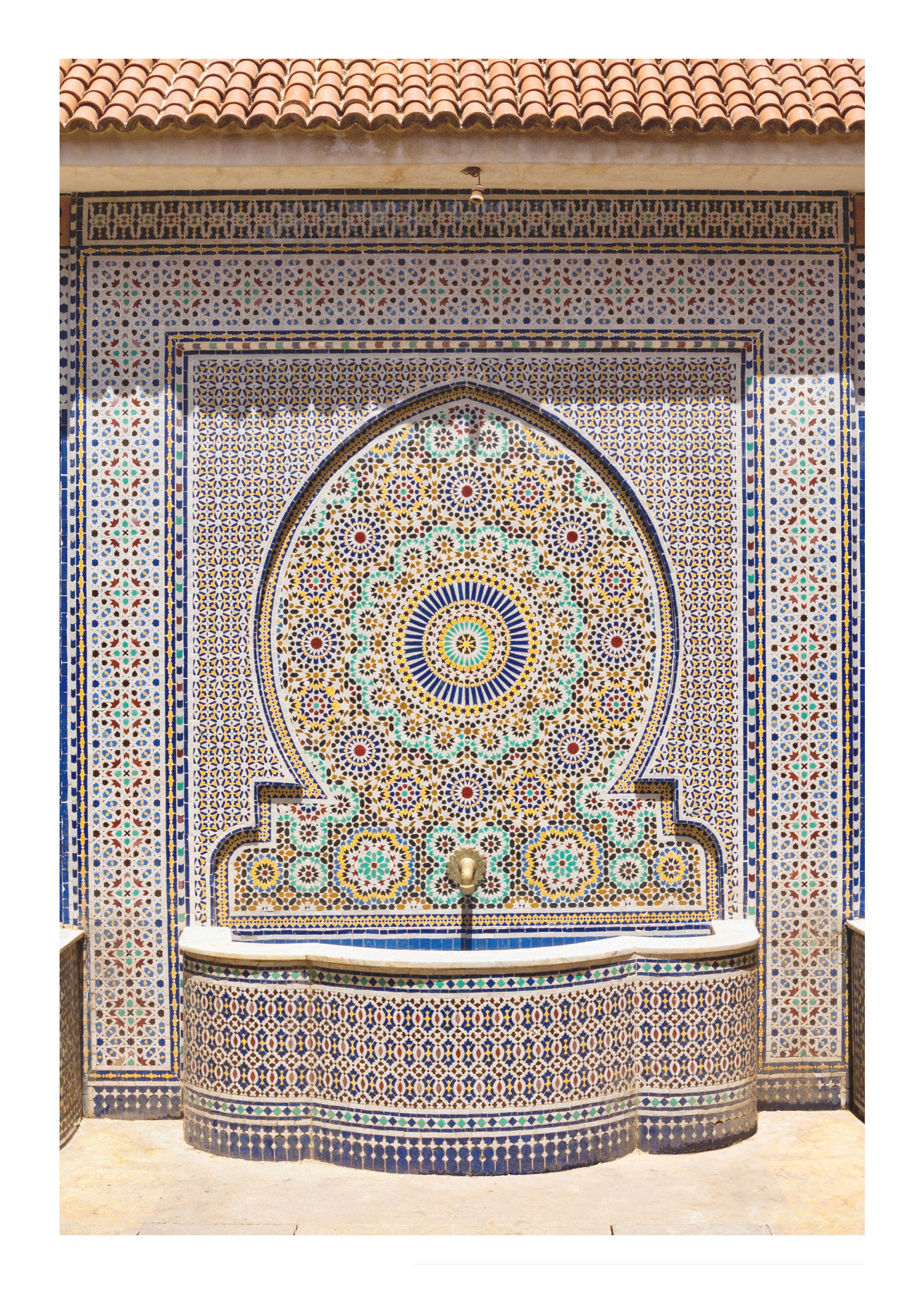 Fine art photography, Moroccan fountain, tile fountain, Marrakesh, color photography, print.