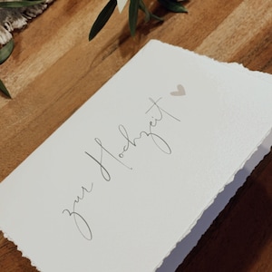 Biglietto pieghevole "per le nozze" - in formato orizzontale DIN A6 | Grigio scuro/tortora con elegante bordo frastagliato | cancelleria, matrimonio, fidanzamento, amore, coppia