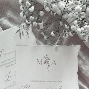 Faire-part de mariage "Rose Love" - au format DINA6 avec un élégant bord frangé | Papeterie de mariage, aquarelle, branche, pastel, bohème, rose, vert