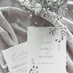 Faire-part de mariage "Tons Terre" - au format DINA6 avec un élégant bord frangé | Papeterie de mariage, aquarelle, branche, pastel, bohème, minimalisme