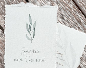 Hochzeitseinladung "Branch Love" - im Format DINA6 mit edlem Büttenrand | Hochzeitseinladung, Watercolor, Greenery, Sage, Branch, Boho
