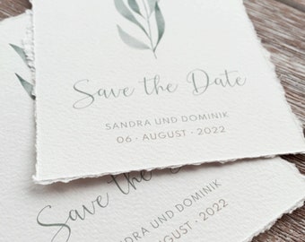 Faire-part de mariage Save the Date « Branch Love » - recto-verso au format DINA6 avec bord élégant | Mariage, bureau d'état civil, sauge, eucalyptus