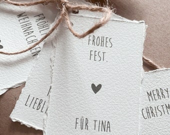 Personalizable gift tags "White Christmas" - in a set of 4, 4 different motifs | White/anthracite, with elegant deckle edge