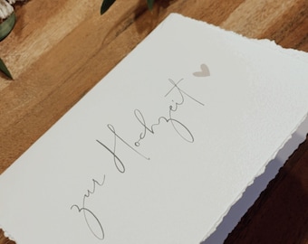 Biglietto pieghevole "per le nozze" - in formato orizzontale DIN A6 | Grigio scuro/tortora con elegante bordo frastagliato | cancelleria, matrimonio, fidanzamento, amore, coppia