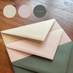 Enveloppe assortie aux cartes ou cartes postales personnalisées de ma boutique – au format DIN C6 | Nu/Rose/Vert foncé | enveloppe