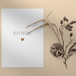 Carte postale « hello autumn » - au format DIN A6 | Blanc/Gris/Cognac | Carte de vœux, papeterie, amour d’automne, décoration