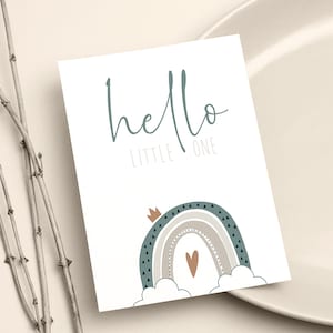 Postal "hola LITTLE ONE" con dulce arco iris, chico - formato DIN A6 | | de gasolina/beige/ocre Tarjeta de felicitación, Bebé, Nacimiento, Bautismo, Bienvenida