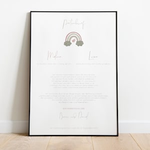 Carta para padrinos - poster para bautizo, gemelos y más, personalizado con nombres y fechas de nacimiento | bebé, bautismo, regalo, papel de acuarela