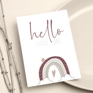 Cartolina "ciao PICCOLO" con dolce arcobaleno, ragazza - in formato DIN A6 | Cassis/Rosa/Beige | Biglietto di auguri, Bambino, Nascita, Battesimo, Benvenuto