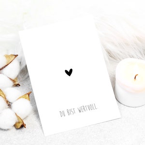 Postcard "You are valuable." - in DIN A6 | format Dark gray/white with heart | Greeting card, small gift, deep message