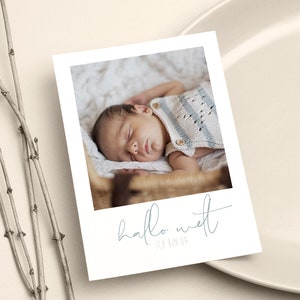 Carte de remerciement bébé « hello world - I’m there. » - Garçon, au format DIN A6 | | en différentes couleurs Carte de remerciement pour la naissance, carte bébé