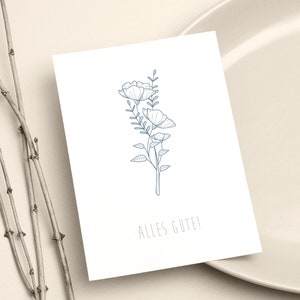 Postkarte "Alles Gute" - im Format DIN A6 | Grau/Azurblau | Grußkarte, Papeterie, liebe Wünsche