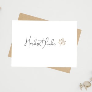 Postal "Amor de Outono" - formato DIN A6 | Branco/Cinza/Conhaque | Cartão, papelaria, amor de outono, decoração