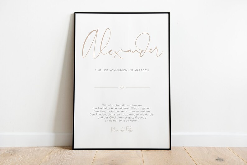 Communion poster, personalized with first name and date Boy and girl different sizes Watercolor paper Communion, gift Beige