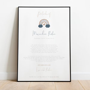 Carta para padrinos - poster para bautizo, personalizado con nombre y fecha de nacimiento | varios tamaños | bebé, bautismo, regalo, papel de acuarela