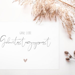 Cartolina "Posta di compleanno molto cara" - in formato DIN A6 | Bianco/Grigio/Rosa Antico | Compleanno, biglietto di auguri, cancelleria di congratulazioni
