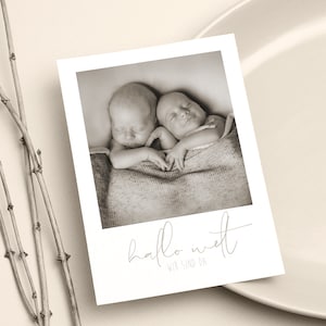 Carte de remerciement bébé « hello world - we are here. » - Twins et plus, au format DIN A6 | | en différentes couleurs Carte de remerciement pour la naissance