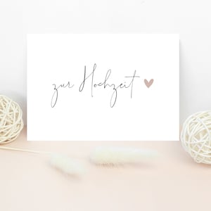 Postkarte "zur Hochzeit" - im Querformat DIN A6 | Dunkelgrau/Altrosa | Grußkarte, Papeterie, Hochzeit, Verlobung, Liebe, Paar