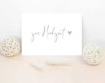 Cartolina "per il matrimonio" - in formato orizzontale DIN A6 | Grigio scuro/rosa scuro | Biglietto d'auguri, cancelleria, matrimonio, fidanzamento, amore, coppia