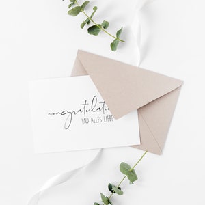 Carte postale "Félicitations et bonne chance" - au format DIN A6 | Blanc/Gris foncé | Carte de voeux, anniversaire, mariage, fiançailles, amour, naissance