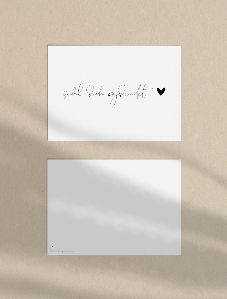 Cartolina "sentirsi premuti" dal cuore - in formato DIN A6 | bianco/grigio | Biglietto di auguri, cancelleria immagine 3