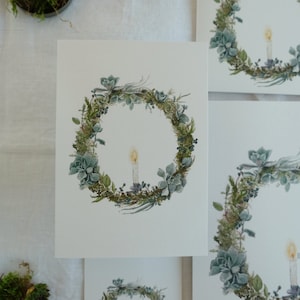Corona dell'Avvento succulenta con candela I Cartoline di Natale in set I diverse dimensioni