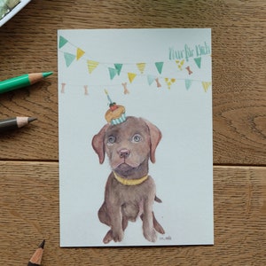 Liegender Hund Tier Grußkarte Neu Aquarell 1 Kunst- Postkarte 