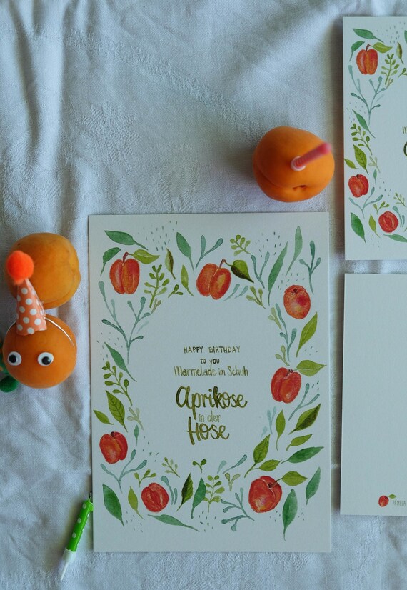 Geburtstagskarte Aprikose in der Hose Postkarte - Etsy