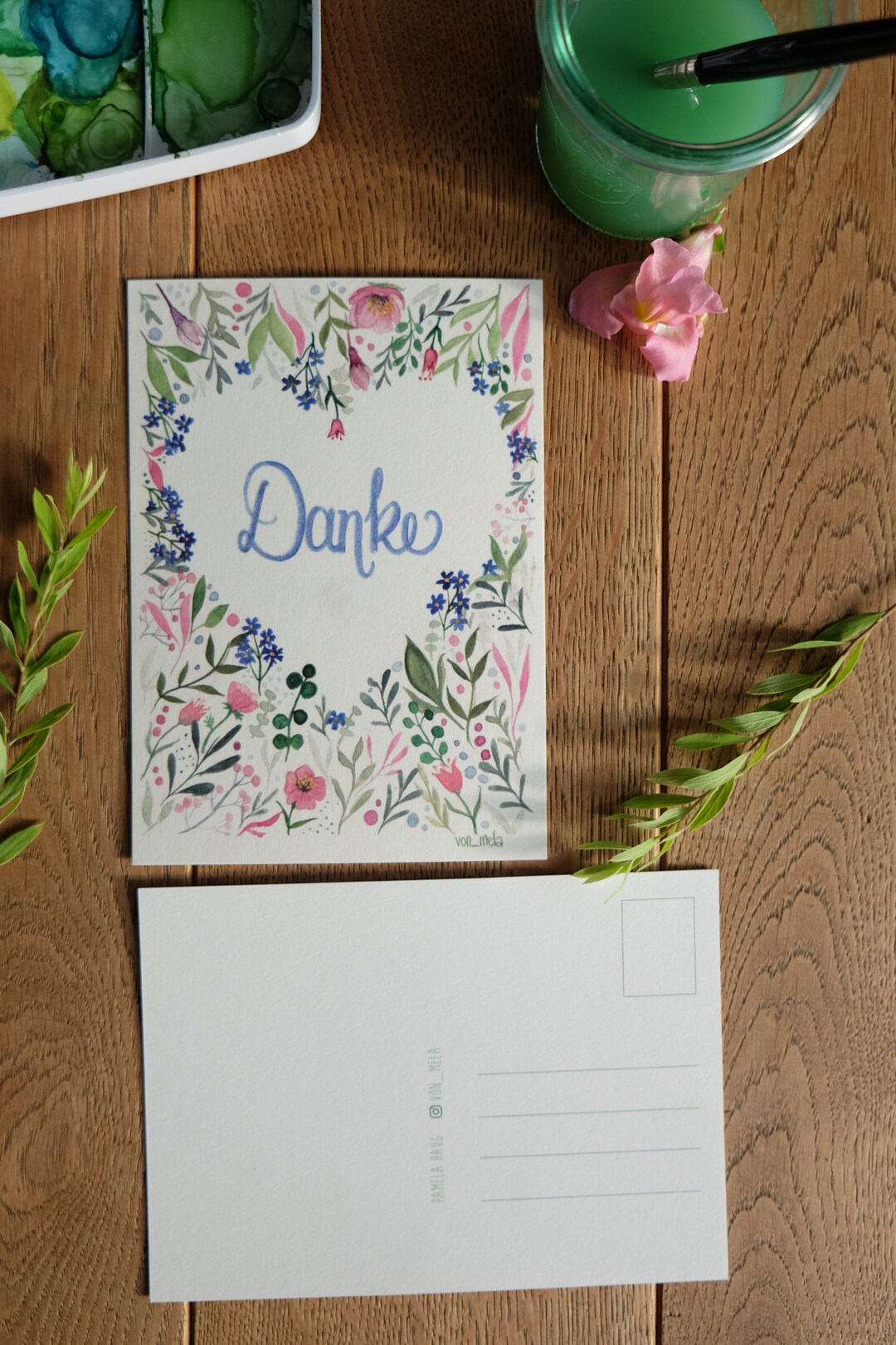 Blaue Blumen Truck Dankeskarten Mit Umschlägen – 24 Stück, 100% Recycelt, Innen Leer, 12,4 X 17,1 Cm