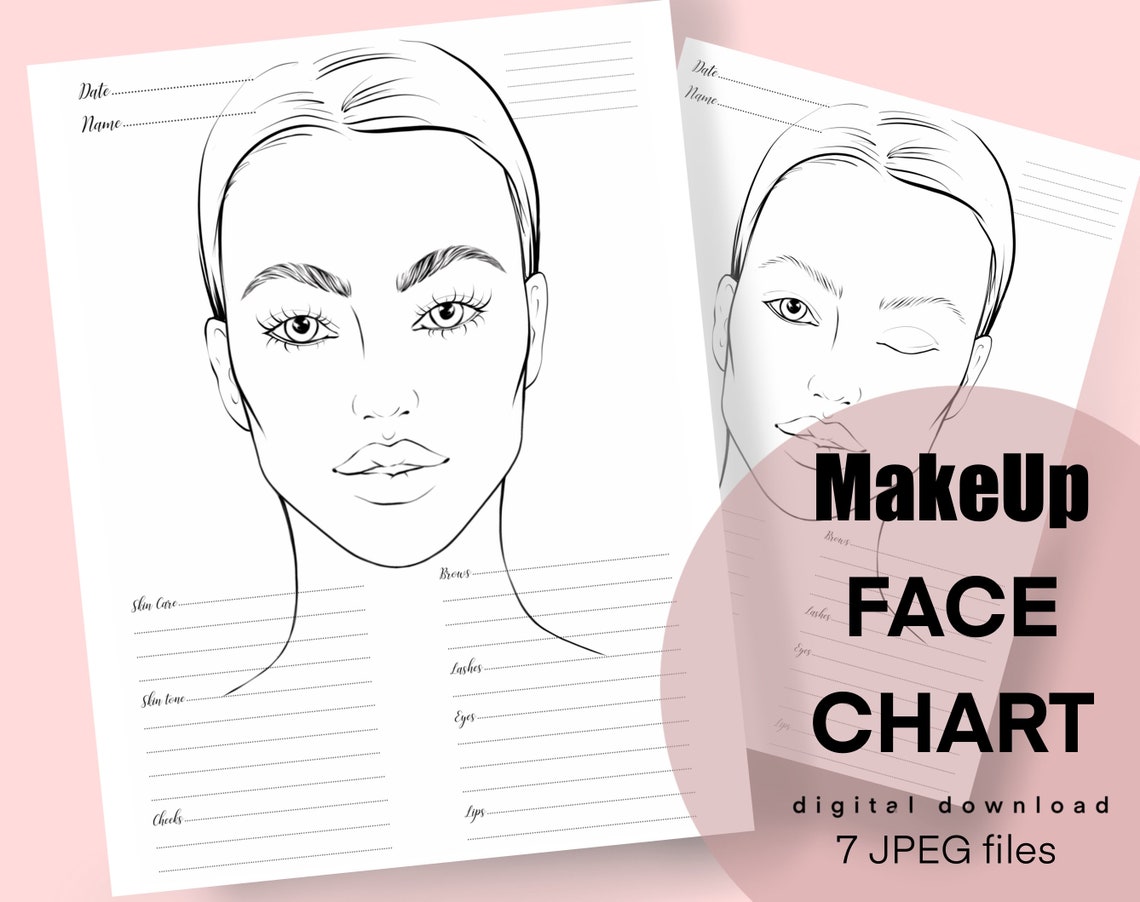 Makeup Face Chart Printable makeup practice sheet makeup | Etsy