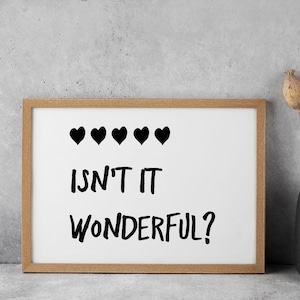 isn&#39;t it wonderful Horizontal Print, Uplifting print, Minimalist aesthetic wall art, Affirmations Print, Typography Trendy Heart Poster