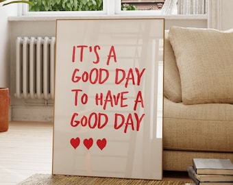 Good Day-typografieprint: minimalistische hartposter (digitale download)